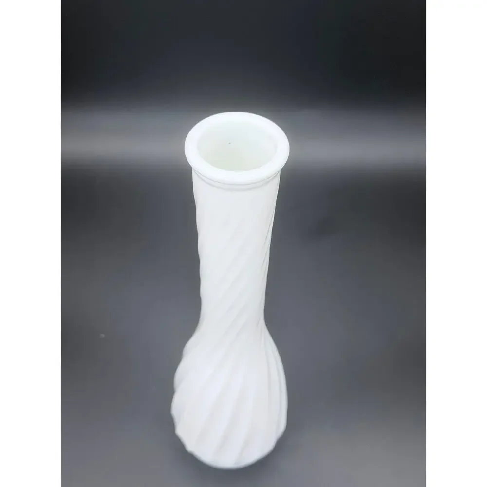Vintage Hoosier Glass 4094 White Milk Glass Swirl Bud Vase 9.25in MCM
